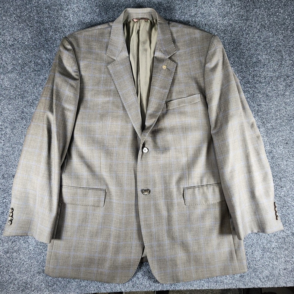 VTG Lanificio Silk-Wool Gray Plaid Windowpane Blazer Sport Coat Jacket Men 44R